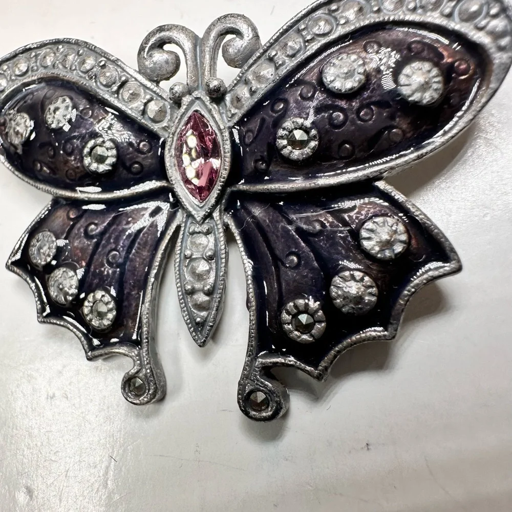 Vintage AAI dark purple enamel & pink rhinestone butterfly brooch - Picture 6 of 6